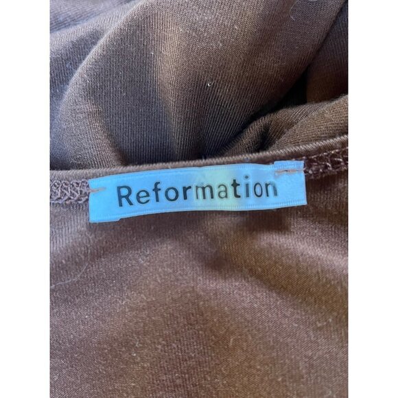 Reformation Kaila Dress in Chestnut Slim Wrap Around Midi Bodycon Dress Large - Picture 9 of 12